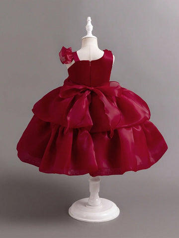 Young Girl Christmas Children Partywear Elaborate Birthday Party Holiday Floral Decor Spaghetti Strap Puff Princess Dress