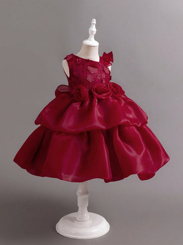 Young Girl Christmas Children Partywear Elaborate Birthday Party Holiday Floral Decor Spaghetti Strap Puff Princess Dress