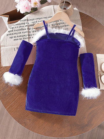 Young Girl' Christmas Design Strap Dress, Comfortable & Fashionable, Suitable For Outdoor Wear In Autumn/Winter