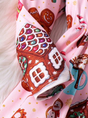 Young Girl Christmas Dress Cute Gingerbread Man, Candy House, Christmas Gift Print Waist Dress For Girls, Christmas Outfit