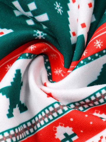 Young Girl Christmas Print Bow Accent Mesh Cute Dress, Long Sleeve