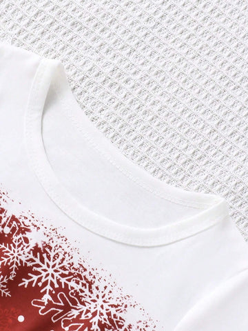 Young Girl Christmas Spring/Autumn Dress, Lovely Lively Burgundy Gradient Snowflake & Snowman Creative Christmas Element Long Sleeve Princess Dress