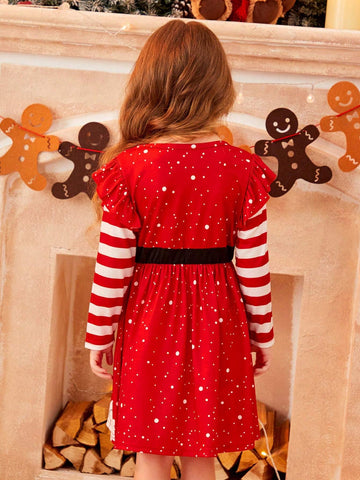 Young Girl Christmas Themed Party Dress With Bow Decor