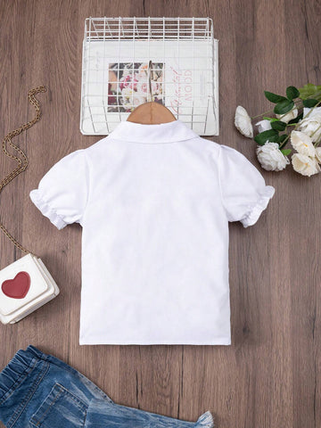 Young Girl Classic Doll Collar White Short Sleeve Shirt For Campus, Party, Performance, Dress