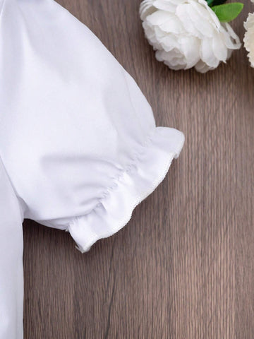 Young Girl Classic Doll Collar White Short Sleeve Shirt For Campus, Party, Performance, Dress