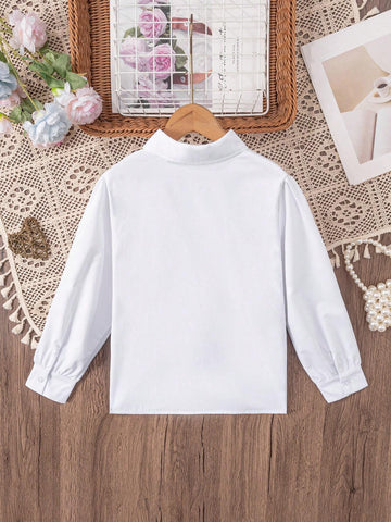 Young Girl Classic White Long Sleeve Blouse, Suitable For Formal Events, Parties And Performances