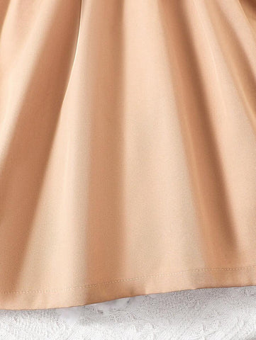 Young Girl Collared Embroidered Puff Sleeve Dress, Suitable For Casual Outings In Summer