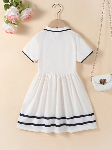 Young Girl College-Style Ribbed Cuff And Collar Dress