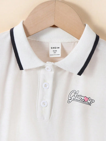 Young Girl College-Style Ribbed Cuff And Collar Dress
