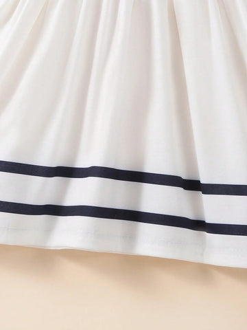 Young Girl College-Style Ribbed Cuff And Collar Dress