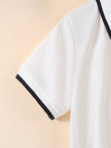Young Girl College-Style Ribbed Cuff And Collar Dress