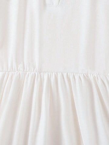 Young Girl College-Style Ribbed Cuff And Collar Dress