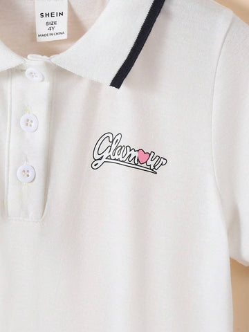 Young Girl College-Style Ribbed Cuff And Collar Dress