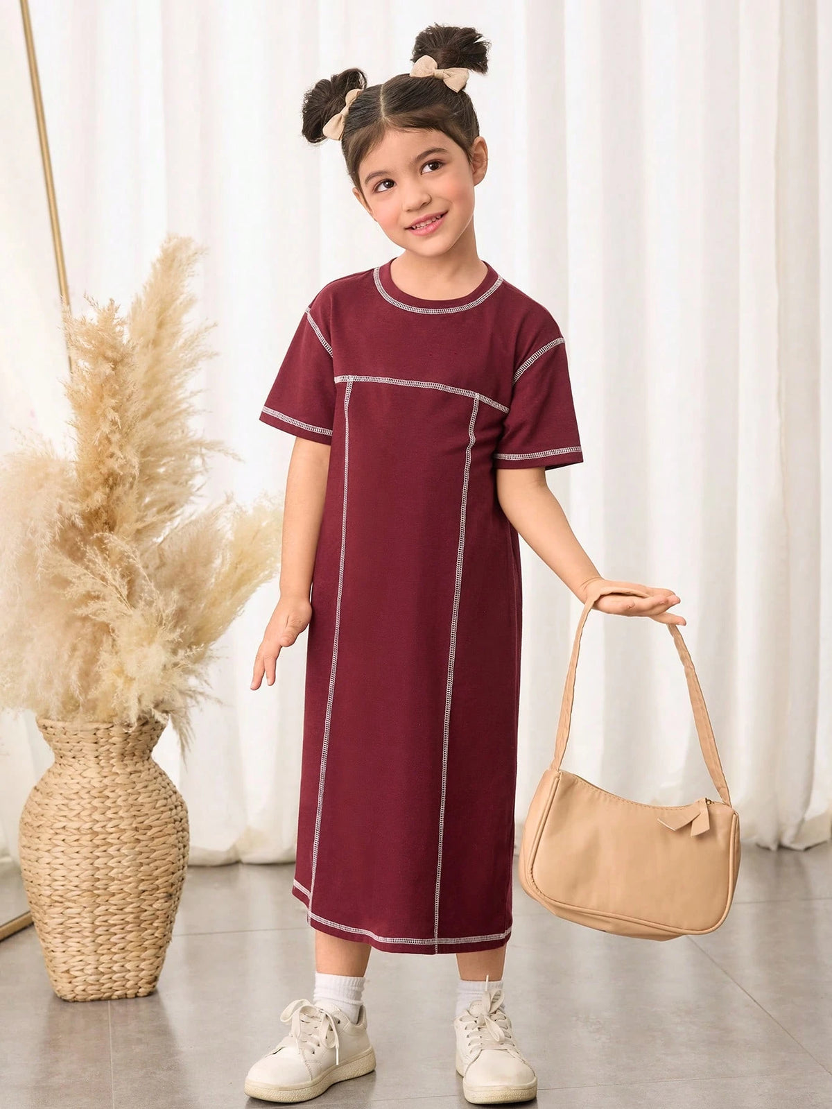 Young Girl Color-Block Stitching Casual Dress, Casual Everyday Wear, Great For Casual & Daily Wear & School Daily , Versatile,Mom And Daughter Matching
