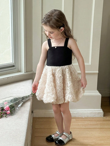 Young Girl Color Block Knit Sleeveless Snug Fit Dress