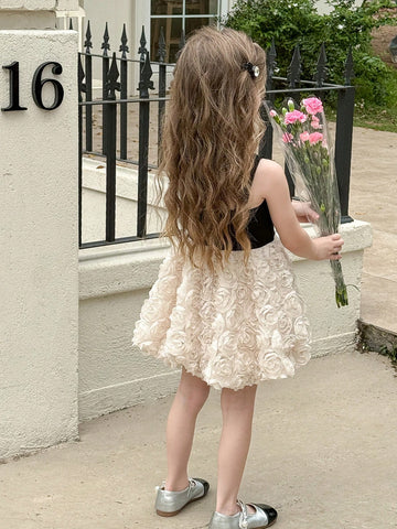 Young Girl Color Block Knit Sleeveless Snug Fit Dress