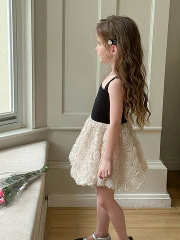 Young Girl Color Block Knit Sleeveless Snug Fit Dress