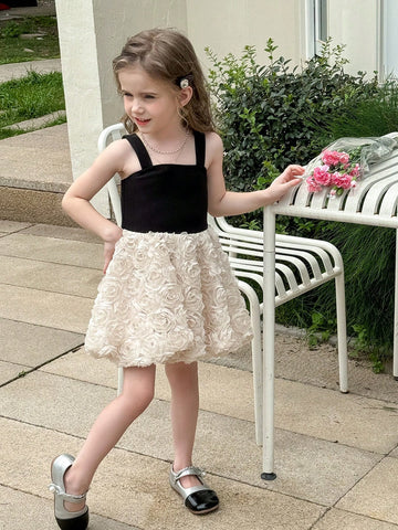 Young Girl Color Block Knit Sleeveless Snug Fit Dress