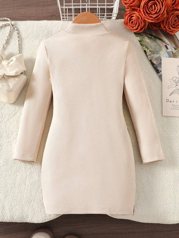 Young Girl Color Block Patchwork Dress, Suitable For Casual Daily Wear, Autumn