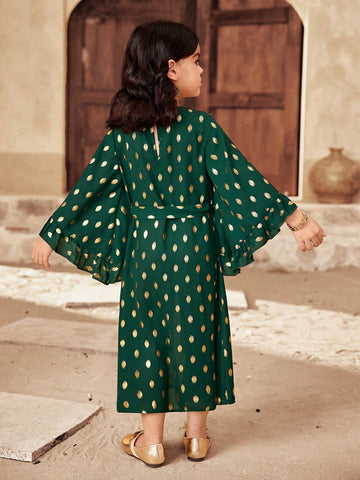 Young Girl Color Block V-Neck Fitted Woven Dress