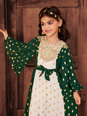 Young Girl Color Block V-Neck Fitted Woven Dress