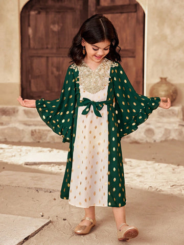 Young Girl Color Block V-Neck Fitted Woven Dress