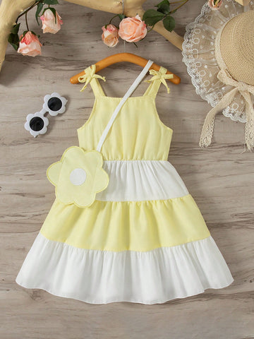 Young Girl' Colorblock Cute Summer Spaghetti Strap Cake Mini Dress