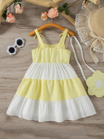 Young Girl' Colorblock Cute Summer Spaghetti Strap Cake Mini Dress