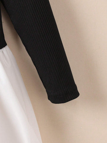 Young Girl Colorblock Long Sleeve Casual Simple Dress