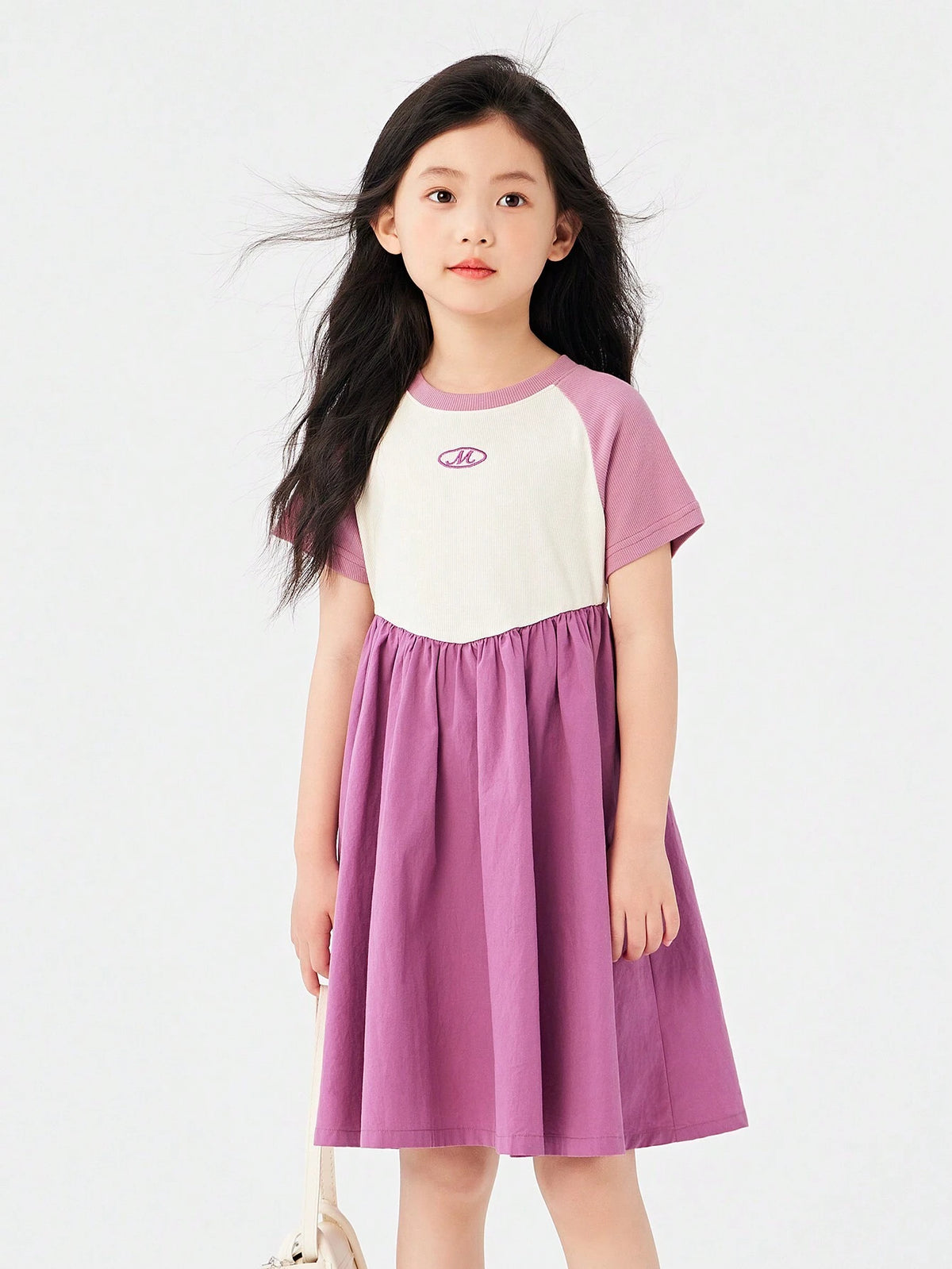 Young Girl Colorblock T-Shirt & Patchwork Dress Summer Princess Dress Outfit For Kids, 2024 New Arrival