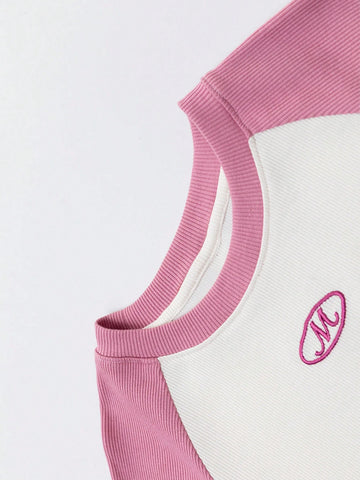 Young Girl Colorblock T-Shirt & Patchwork Dress Summer Princess Dress Outfit For Kids, 2024 New Arrival