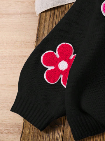 Young Girl Colorful 3D Floral Loose Casual Sweater