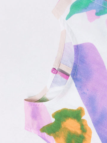 Young Girl Colorful Graffiti Cotton Dress, 2024 New Summer Beach Sundress For Girls