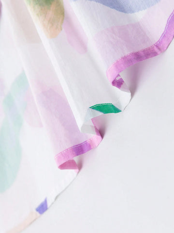 Young Girl Colorful Graffiti Cotton Dress, 2024 New Summer Beach Sundress For Girls