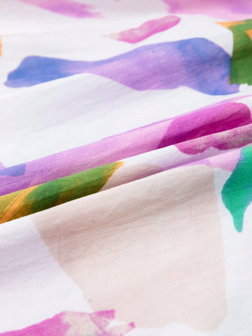 Young Girl Colorful Graffiti Cotton Dress, 2024 New Summer Beach Sundress For Girls