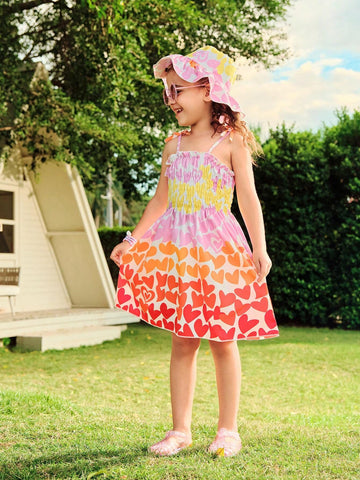 Young Girl Colorful Heart Digital Print Sleeveless Dress