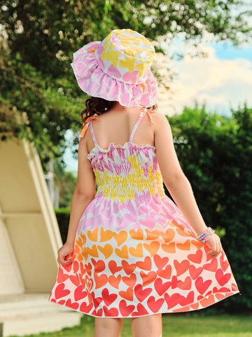 Young Girl Colorful Heart Digital Print Sleeveless Dress