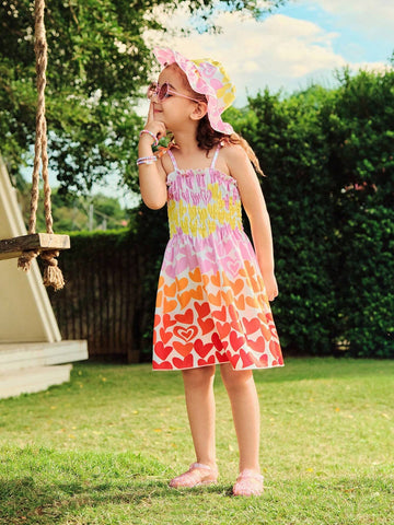 Young Girl Colorful Heart Digital Print Sleeveless Dress