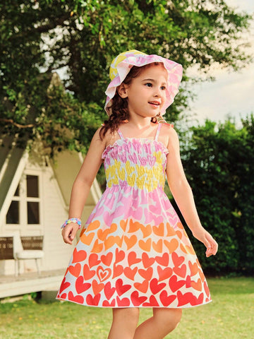 Young Girl Colorful Heart Digital Print Sleeveless Dress