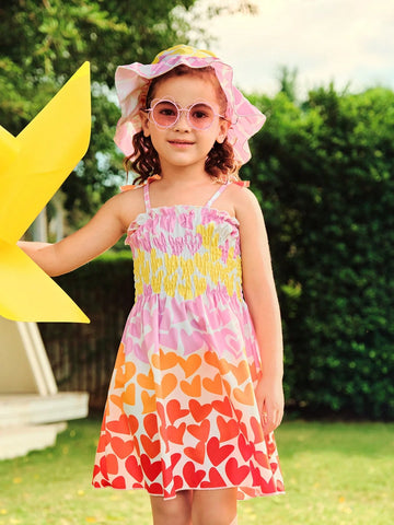 Young Girl Colorful Heart Digital Print Sleeveless Dress