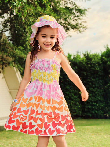 Young Girl Colorful Heart Digital Print Sleeveless Dress