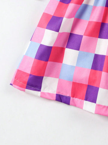 Young Girl Colorful Plaid Halter Backless Midi Dress For Summer