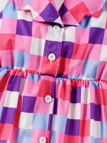 Young Girl Colorful Plaid Halter Backless Midi Dress For Summer