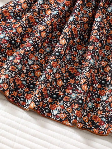 Young Girl Comfortable And Stylish Floral Flower Print Belt Dress For Girls - Perfect For Parties
