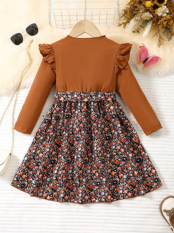 Young Girl Comfortable And Stylish Floral Flower Print Belt Dress For Girls - Perfect For Parties
