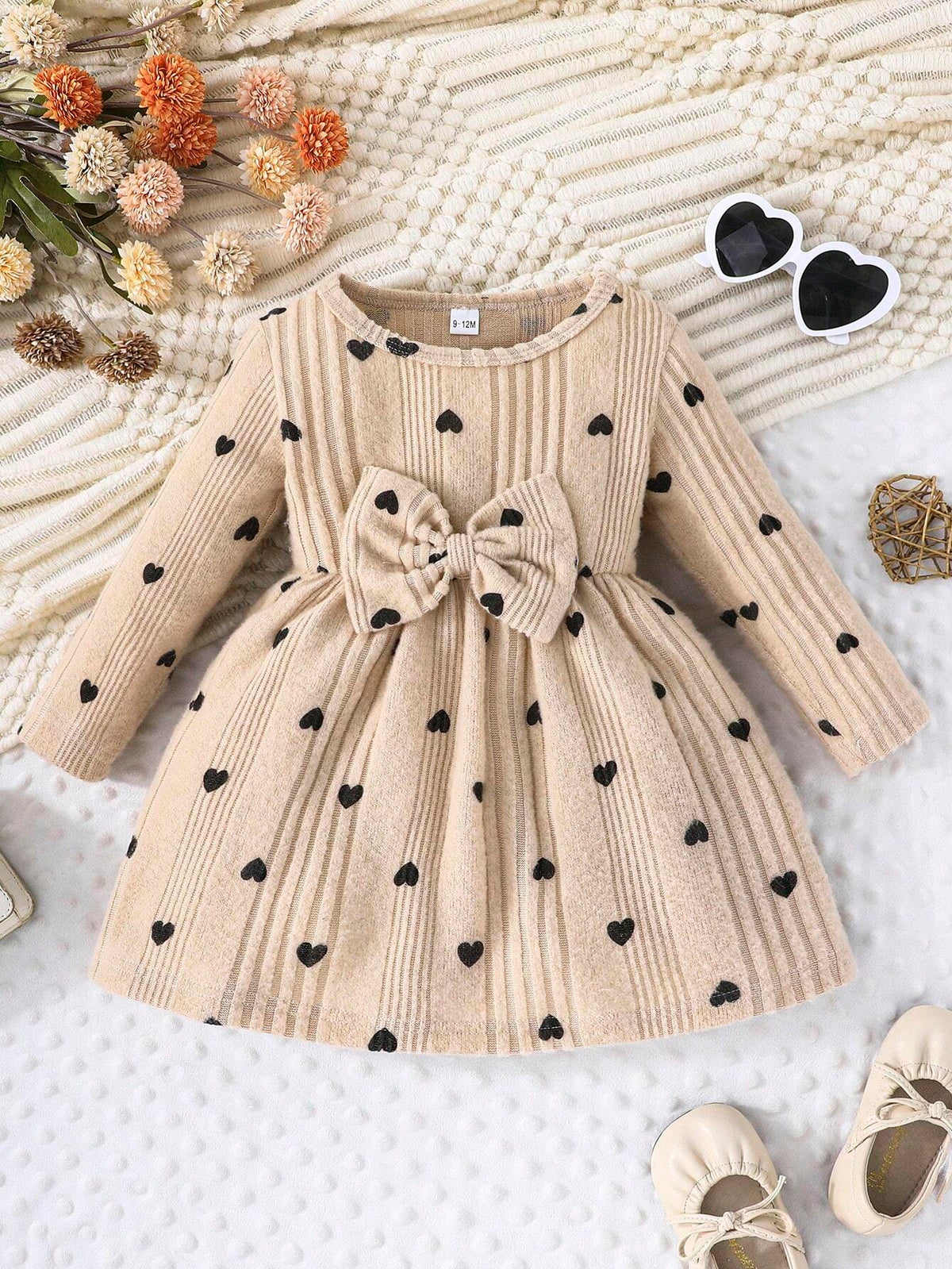 Young Girl Comfortable Cute Fashionable Elegant Ribbed Knit Ruched Waist Long Sleeve Dress For Spring/Autumn