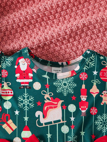 Young Girl' Comfortable Soft Elegant Round Neck Digital Print Christmas "Merry Christmas" Pattern Dress, Suitable For Formal Occasions, Daily Wear, Parties And Versatile