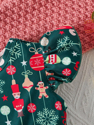 Young Girl' Comfortable Soft Elegant Round Neck Digital Print Christmas "Merry Christmas" Pattern Dress, Suitable For Formal Occasions, Daily Wear, Parties And Versatile