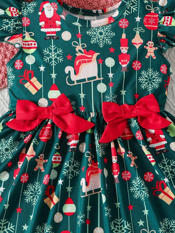 Young Girl' Comfortable Soft Elegant Round Neck Digital Print Christmas "Merry Christmas" Pattern Dress, Suitable For Formal Occasions, Daily Wear, Parties And Versatile