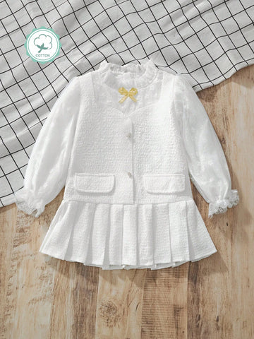 Young Girl Contrast Lace Pleated Hem Cute Dress